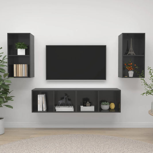 TV-Wandschränke 4 Stk. Hochglanz-Grau Holzwerkstoff - Pazzar.ch