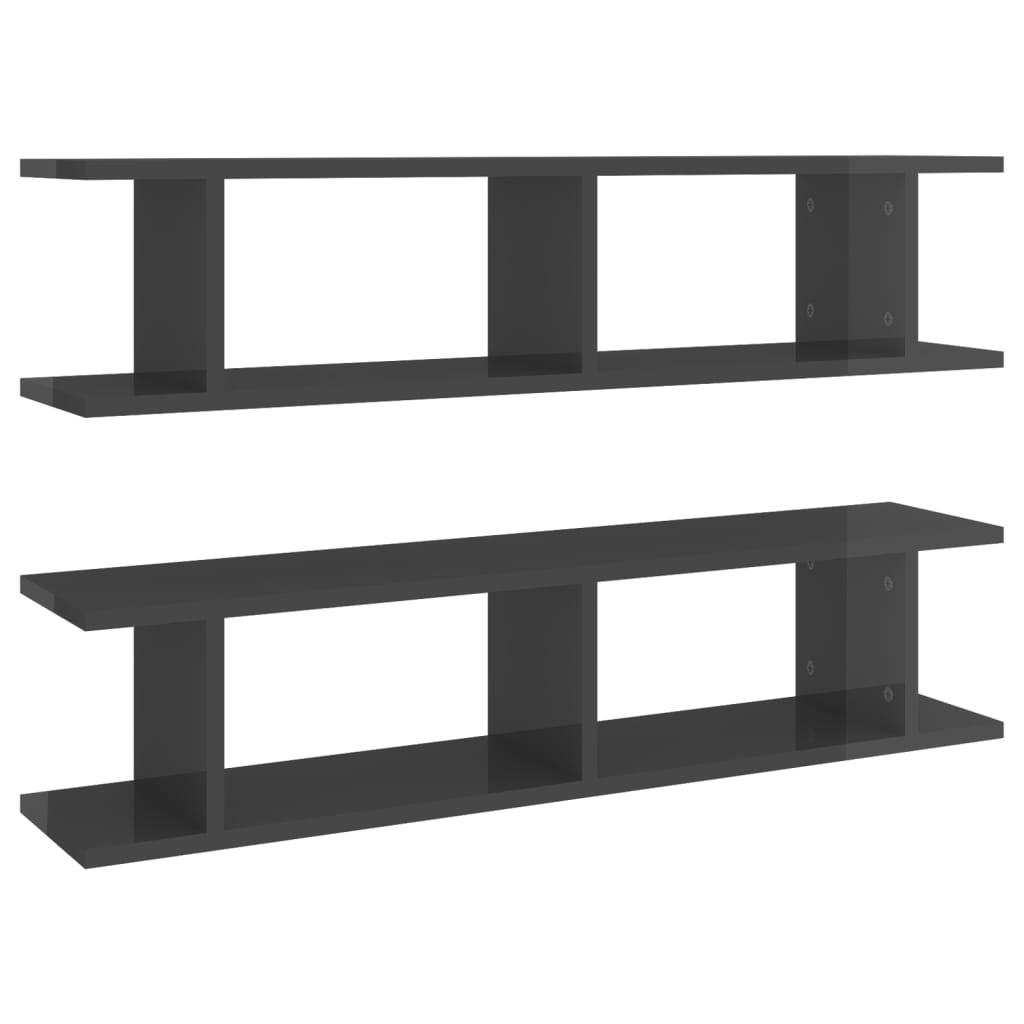Wandregale 2 Stk. Hochglanz-Grau 90x18x20 cm Holzwerkstoff - Pazzar.ch