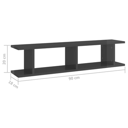 Wandregale 2 Stk. Hochglanz-Grau 90x18x20 cm Holzwerkstoff - Pazzar.ch