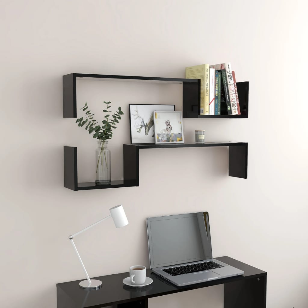 Wandregale 2 Stk. Schwarz 100x15x20 cm Holzwerkstoff - Pazzar.ch