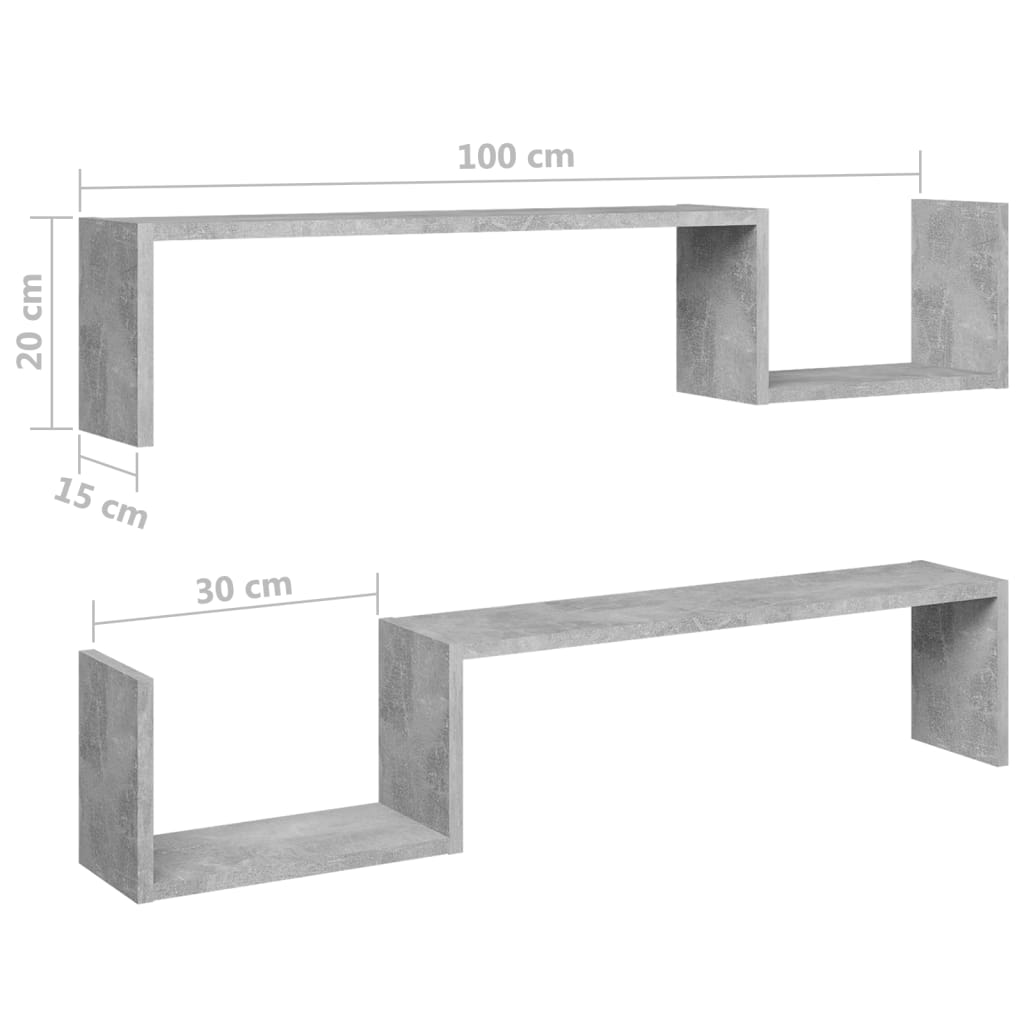 Wandregale 2 Stk. Betongrau 100x15x20 cm Holzwerkstoff - Pazzar.ch
