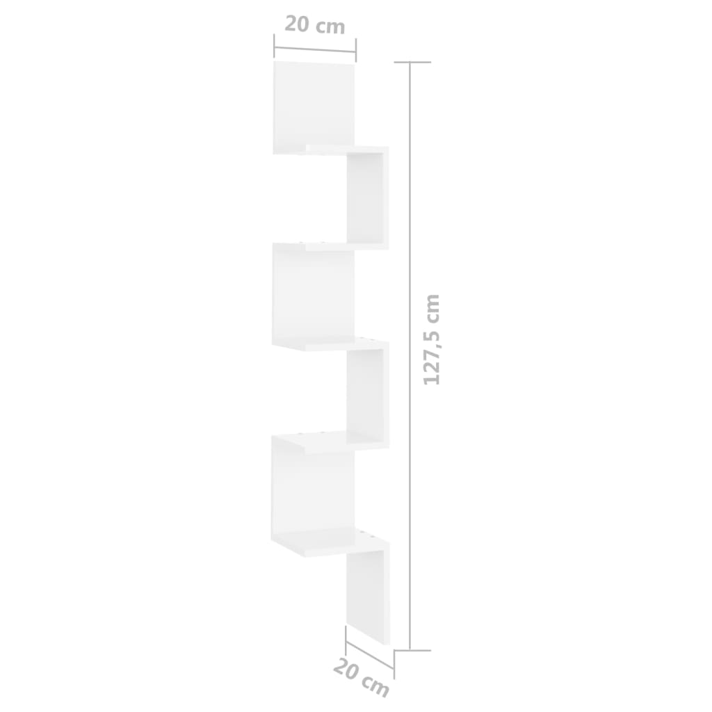 Wand-Eckregal Hochglanz-Weiß 20x20x127,5 cm Holzwerkstoff - Pazzar.ch