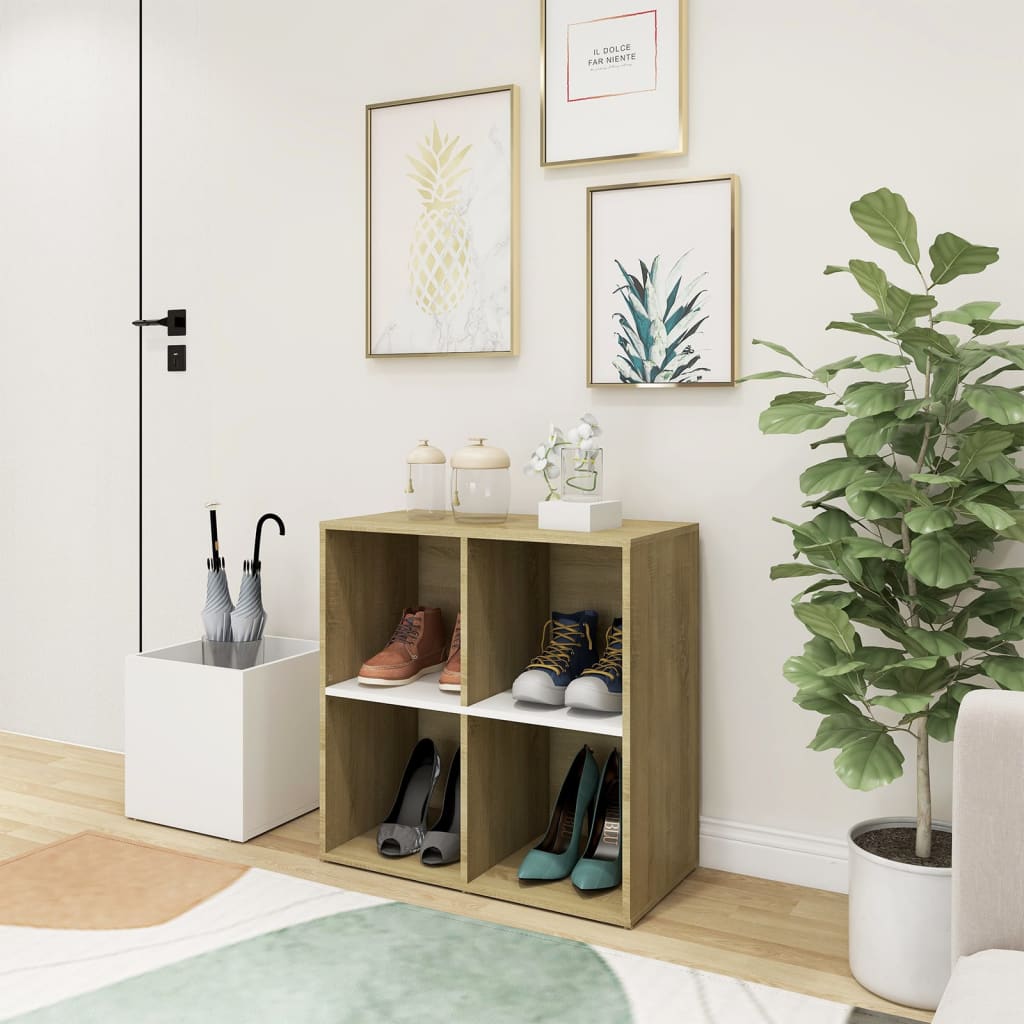Flur-Schuhschrank Weiß Sonoma Eiche 105x35,5x70cm Holzwerkstoff - Pazzar.ch