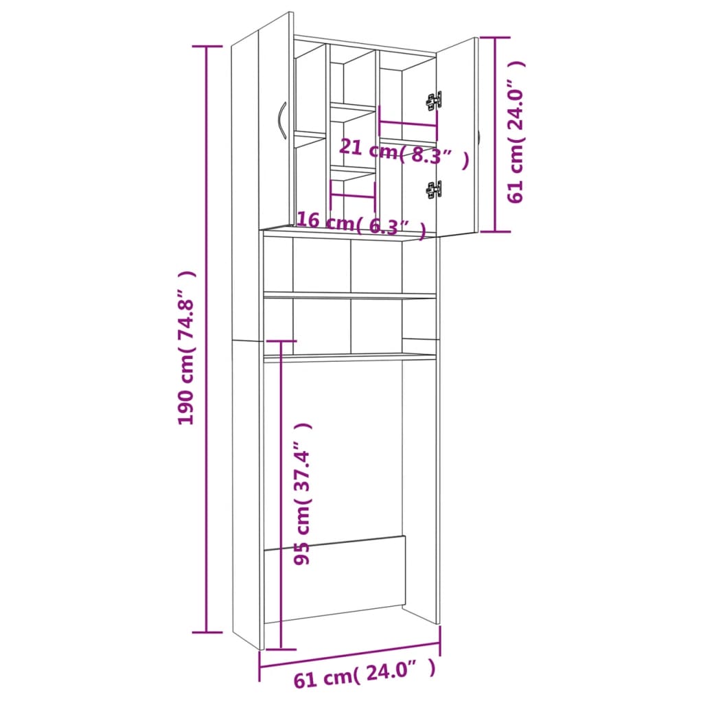Waschmaschinenschrank Betongrau 64x25,5x190 cm - Pazzar.ch