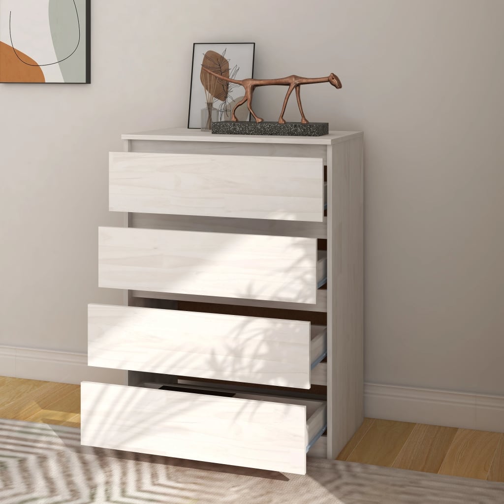 Beistellschrank Weiß 60x36x84 cm Massivholz Kiefer - Pazzar.ch