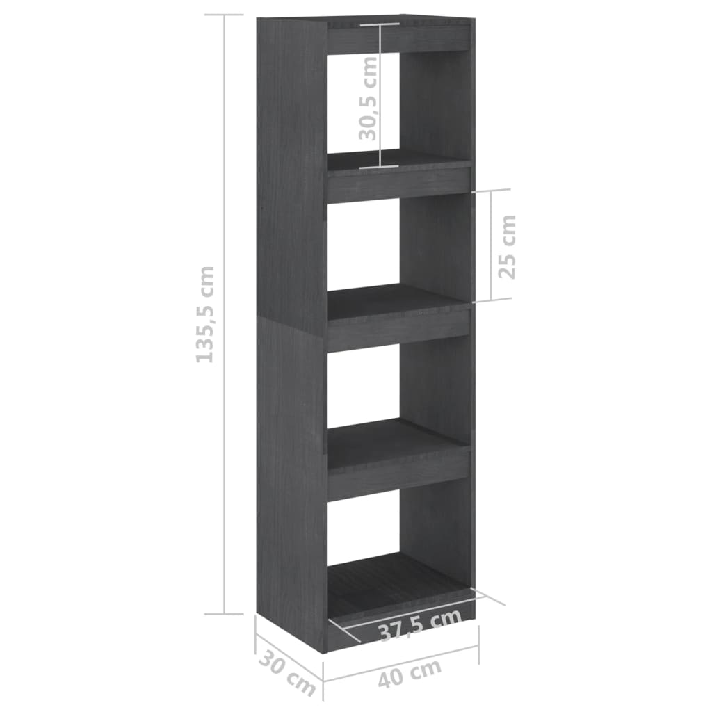 Bücherregal Raumteiler Grau 40x30x135,5 cm Massivholz Kiefer - Pazzar.ch