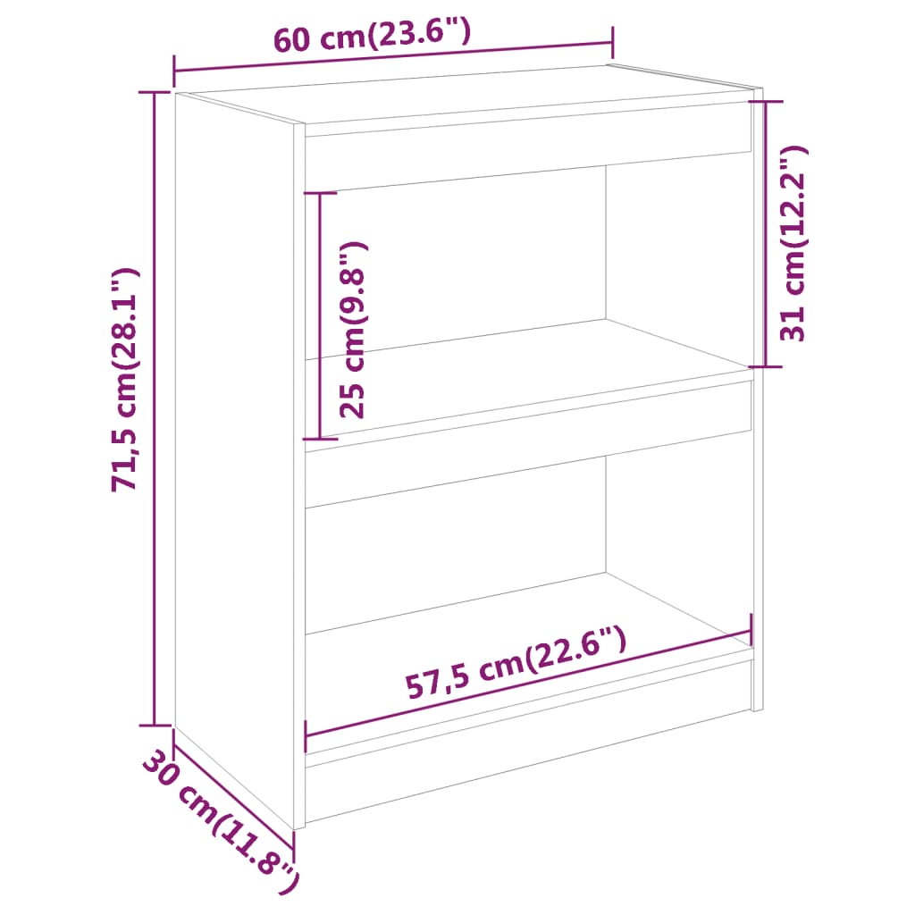 Bücherregal/Raumteiler Weiß 60x30x71,5 cm Massivholz Kiefer - Pazzar.ch