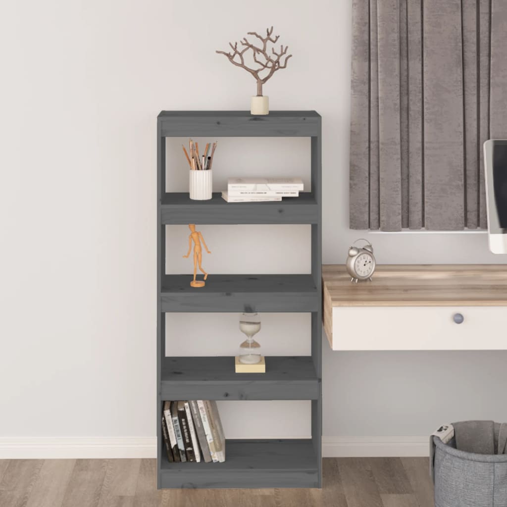 Bücherregal Raumteiler Grau 60x30x135,5 cm Massivholz Kiefer - Pazzar.ch