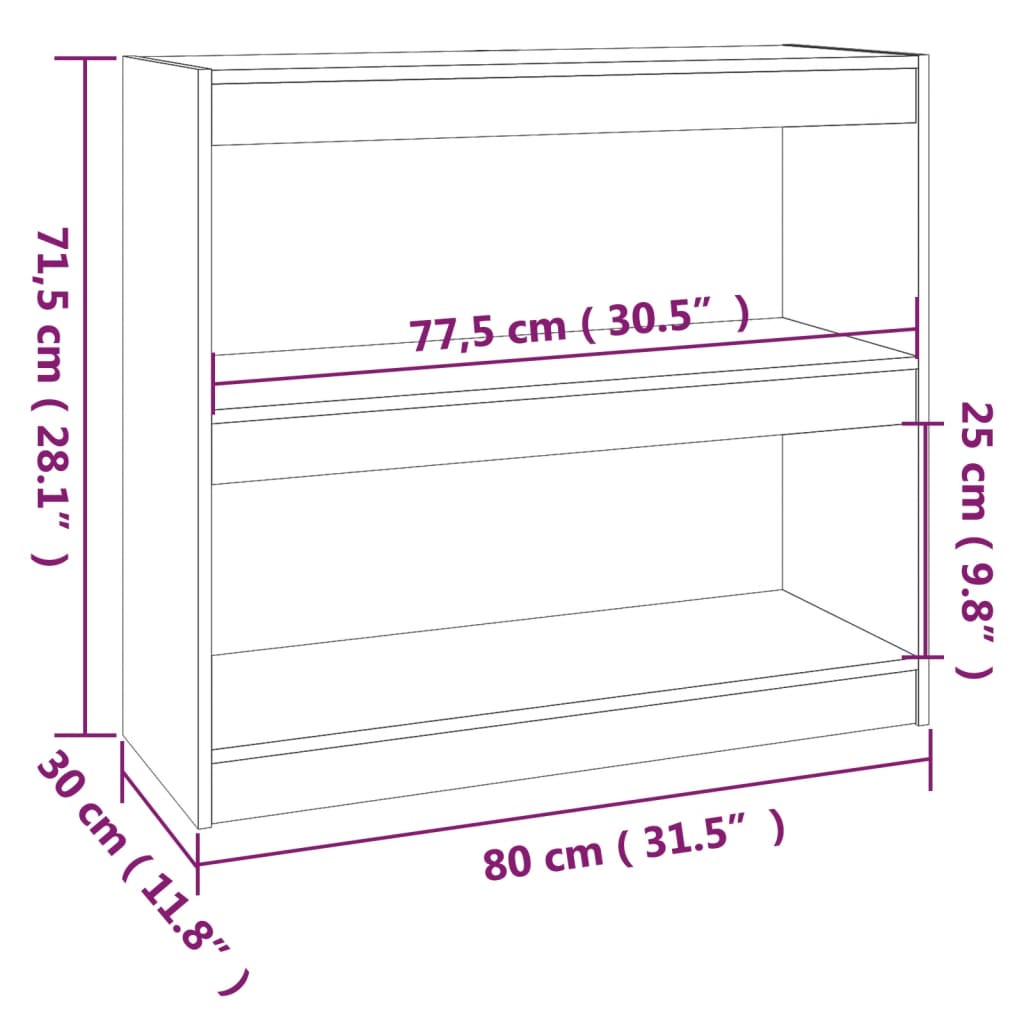 Bücherregal Raumteiler Grau 80x30x71,5 cm Massivholz Kiefer - Pazzar.ch