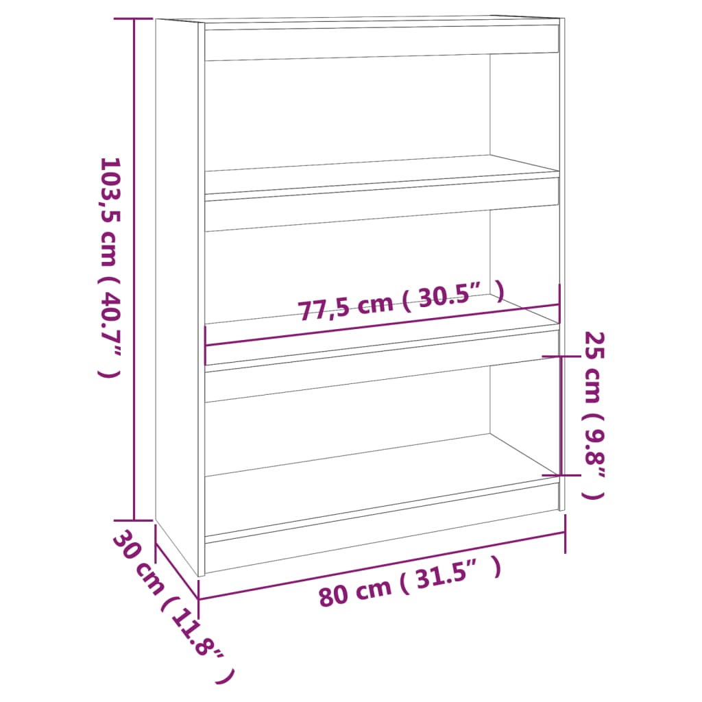 Bücherregal Raumteiler Grau 80x30x103,5 cm Massivholz Kiefer - Pazzar.ch