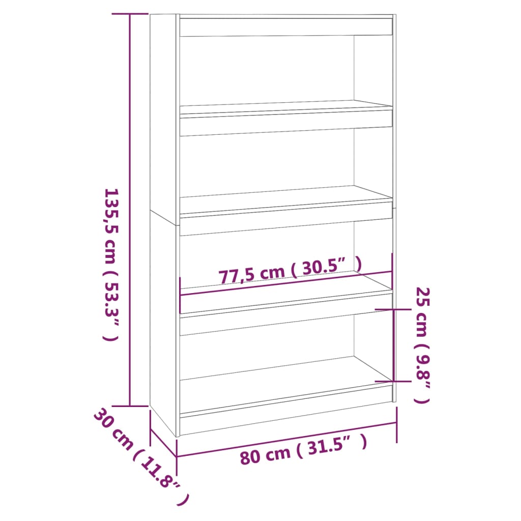 Bücherregal Raumteiler Grau 80x30x135,5 cm Massivholz Kiefer - Pazzar.ch