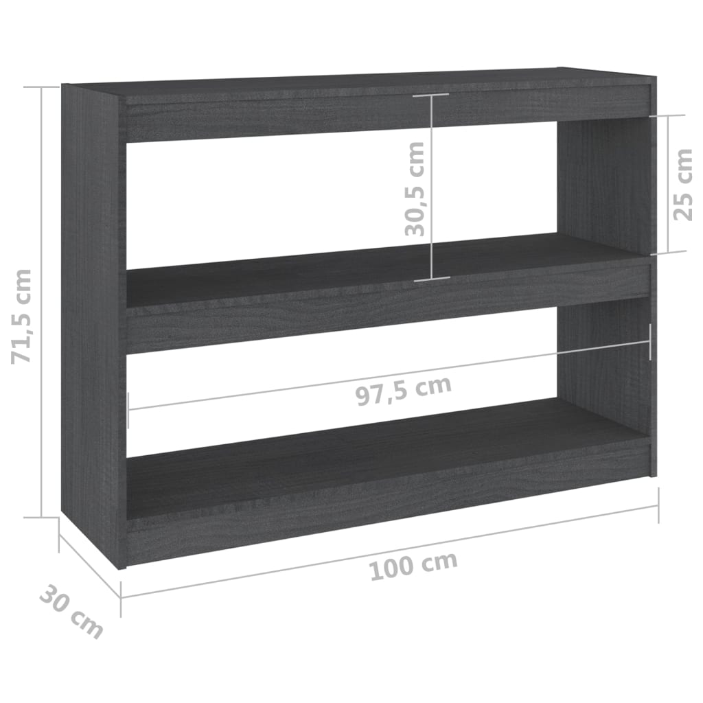 Bücherregal Raumteiler Grau 100x30x71,5 cm Massivholz Kiefer - Pazzar.ch