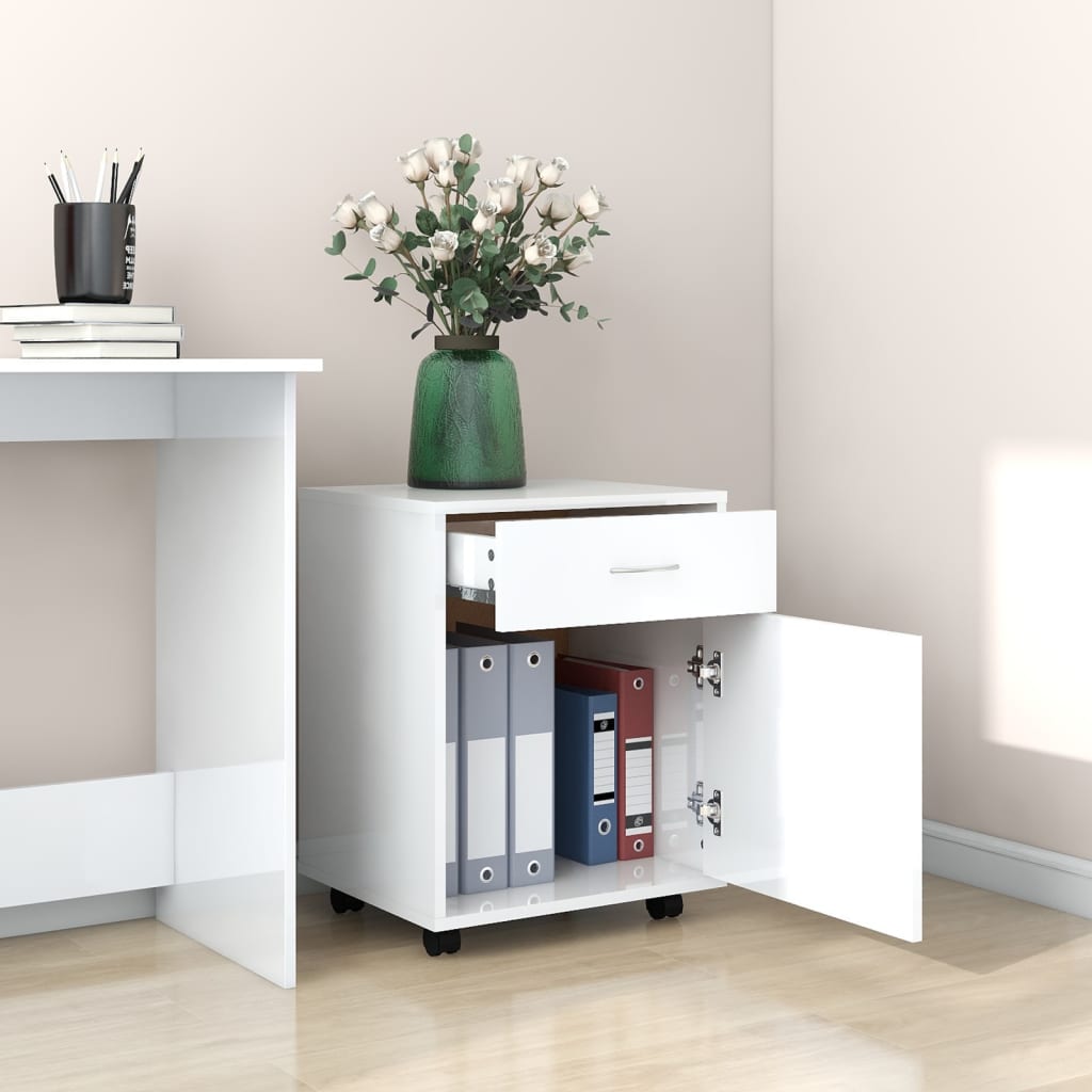 Rollschrank Hochglanz-Weiß 45x38x54 cm Holzwerkstoff - Pazzar.ch