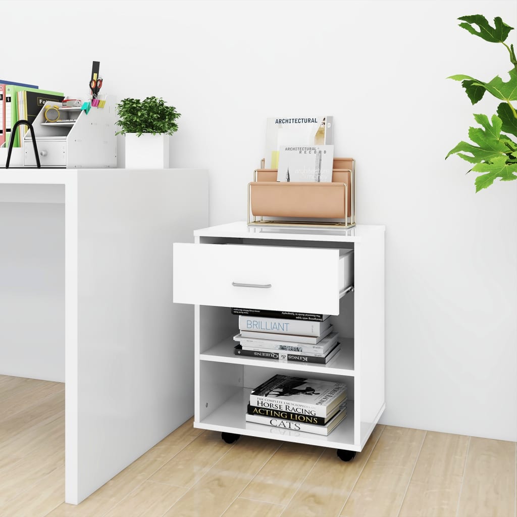 Rollschrank Hochglanz-Weiß 46x36x59 cm Holzwerkstoff - Pazzar.ch