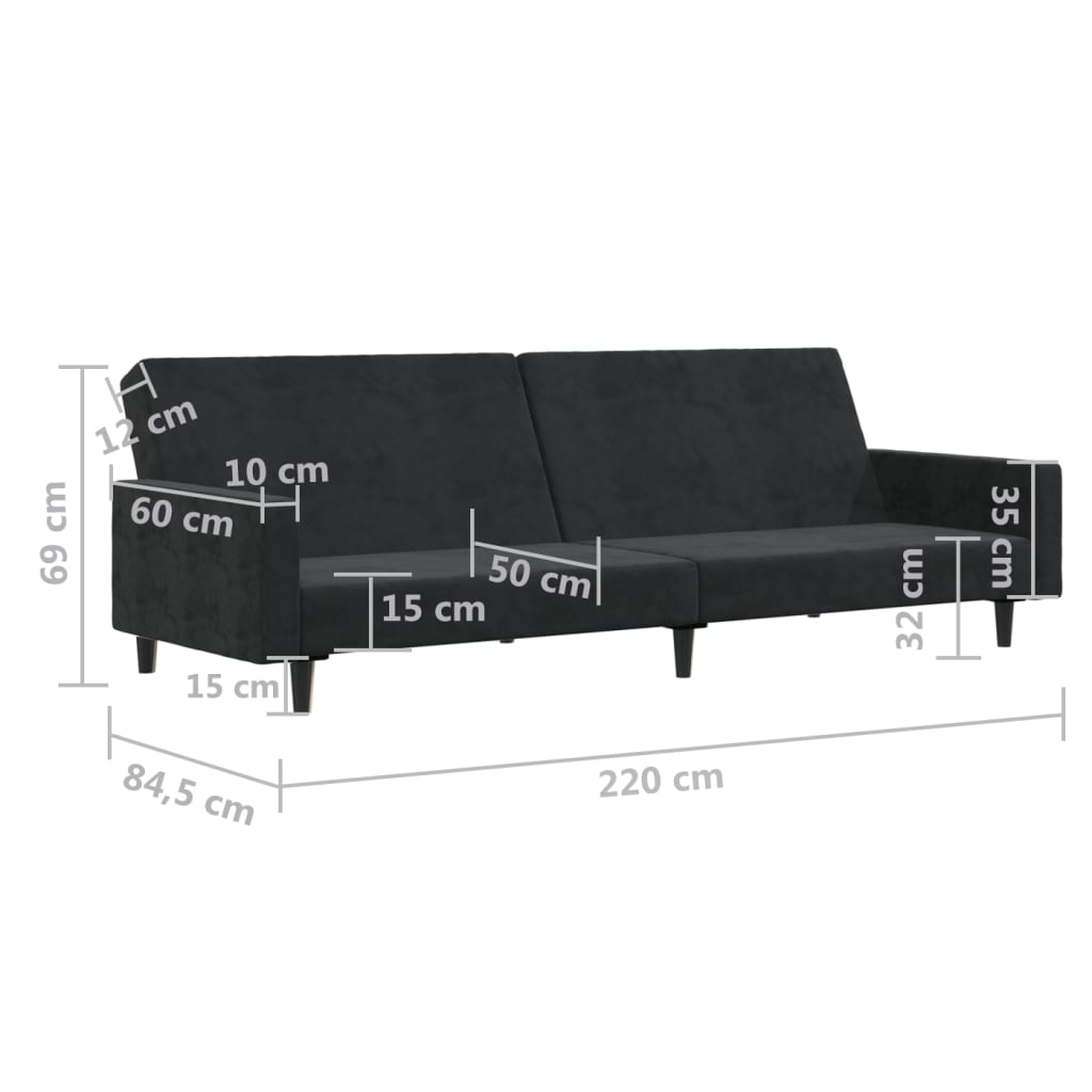 Schlafsofa 2-Sitzer Schwarz Samt