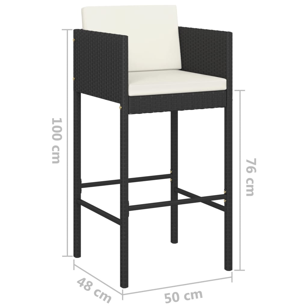 Barhocker 2 Stk. mit Kissen Schwarz Poly Rattan - Pazzar.ch