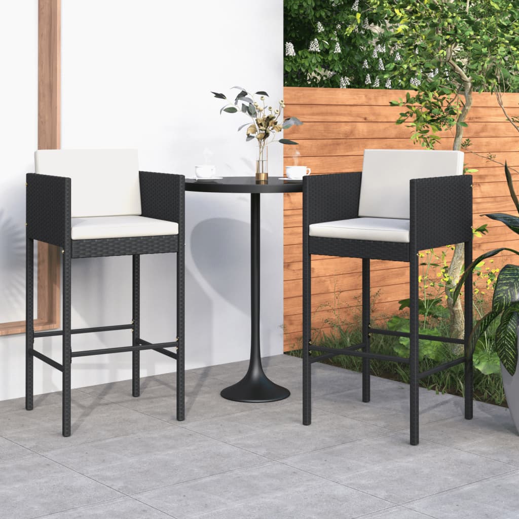 Barhocker 2 Stk. mit Kissen Schwarz Poly Rattan - Pazzar.ch