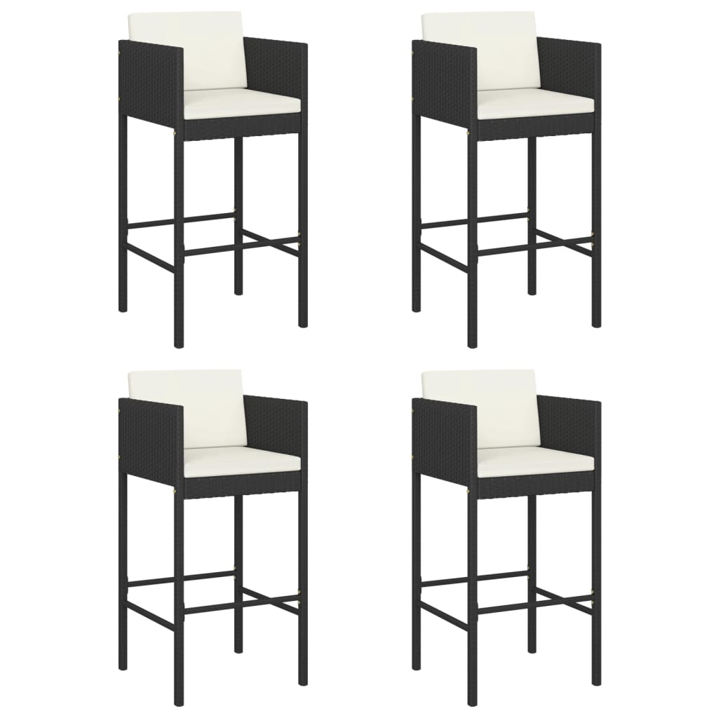 Barhocker 4 Stk. mit Kissen Schwarz Poly Rattan - Pazzar.ch