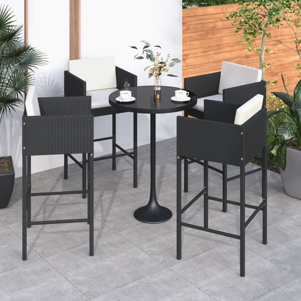 Barhocker 4 Stk. mit Kissen Schwarz Poly Rattan - Pazzar.ch