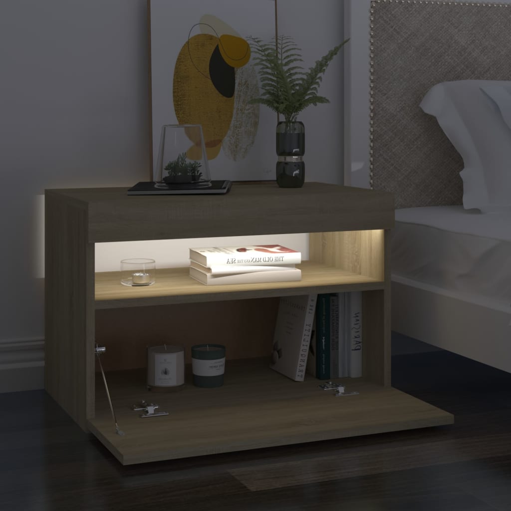 Nachttische mit LED-Leuchten 2 Stk. Sonoma-Eiche 60x35x40 cm - Pazzar.ch