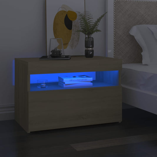 Nachttische mit LED-Leuchten 2 Stk. Sonoma-Eiche 60x35x40 cm - Pazzar.ch