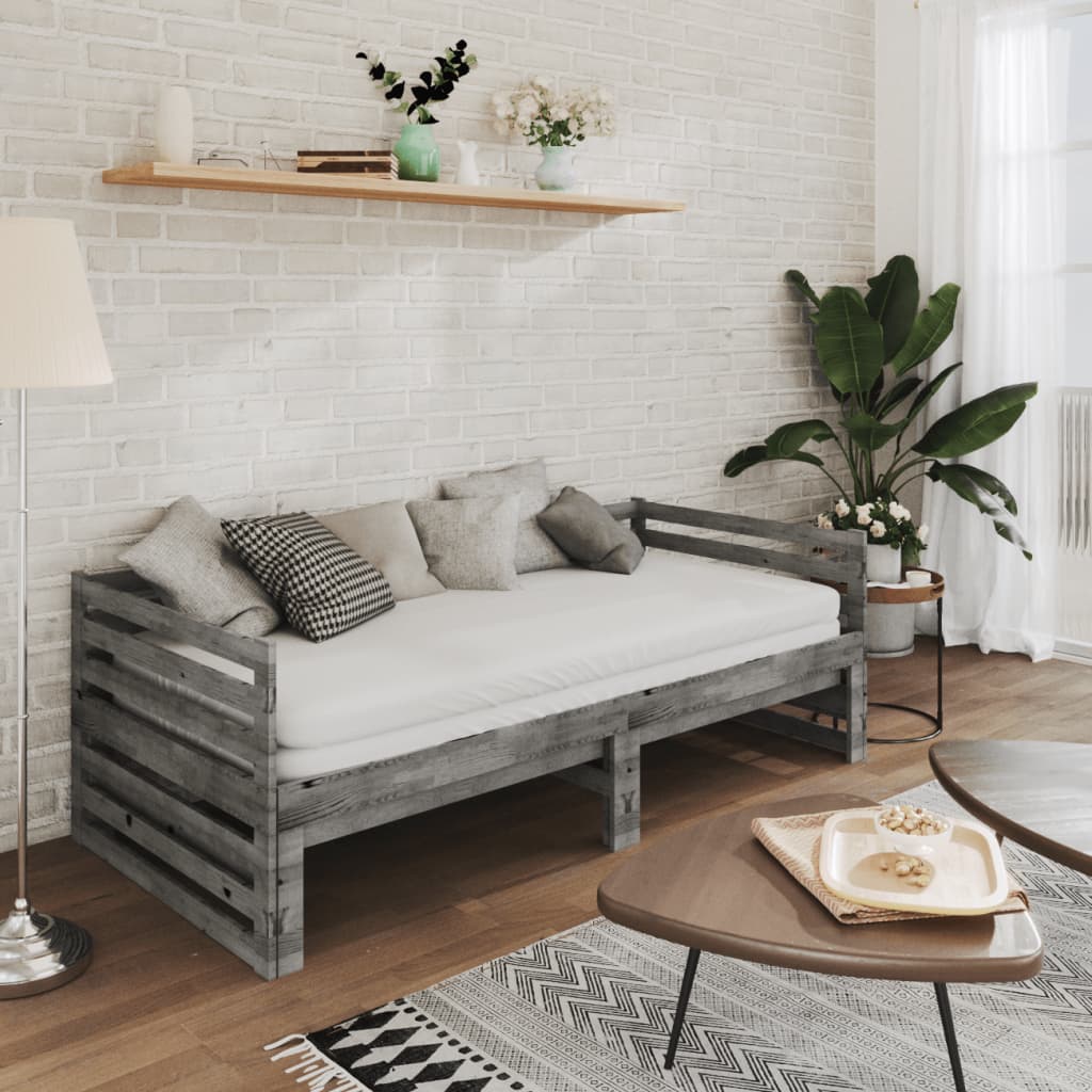 Tagesbett Ausziehbar Grau Kiefer Massivholz 2x(90x200) cm - Pazzar.ch
