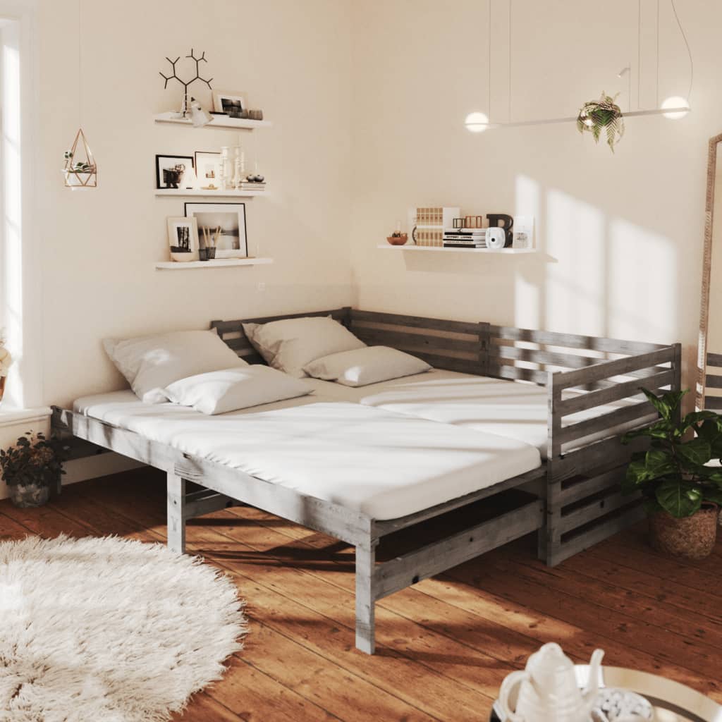 Tagesbett Ausziehbar Grau Kiefer Massivholz 2x(90x200) cm - Pazzar.ch