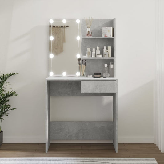 Schminktisch mit LED Betongrau 74,5x40x141 cm - Pazzar.ch