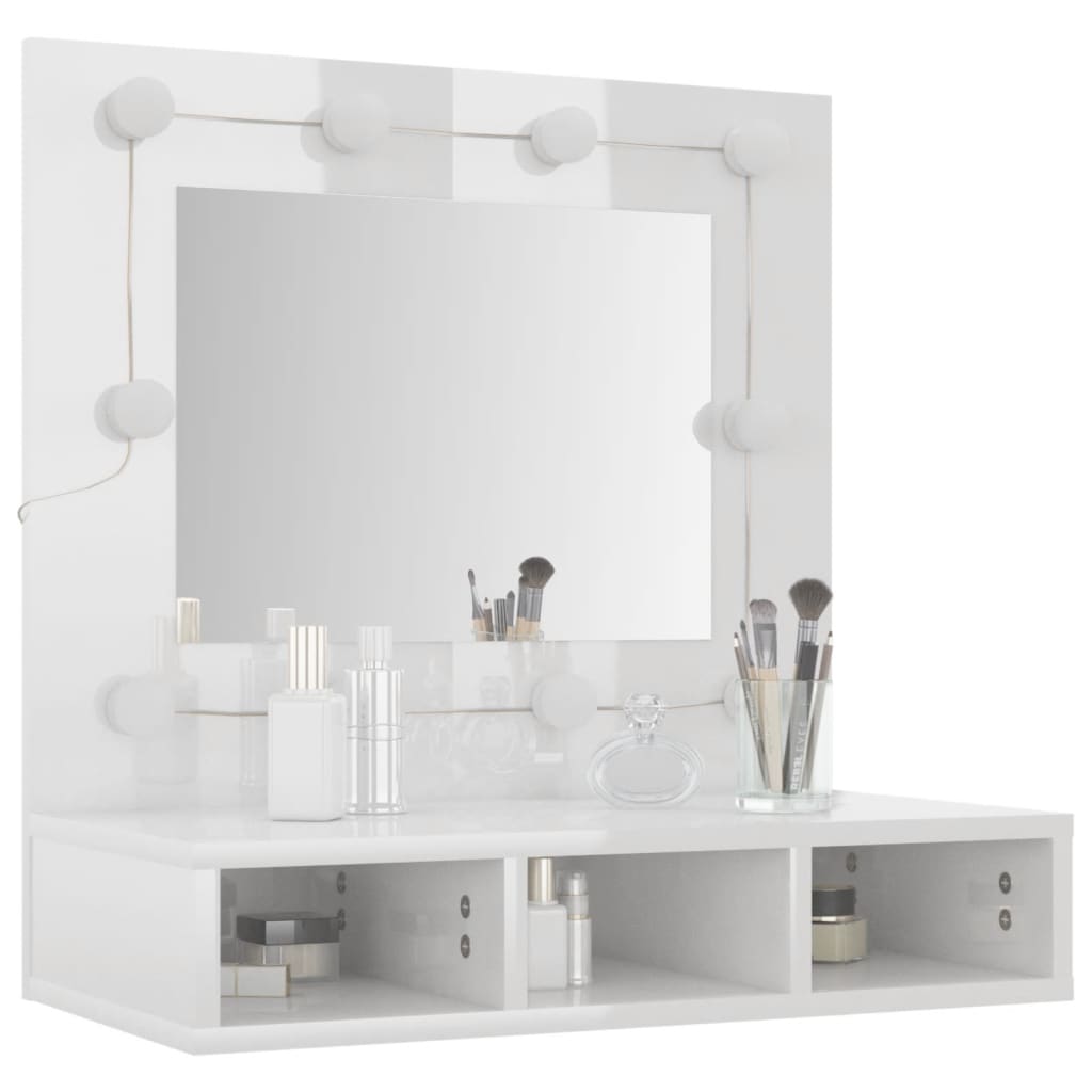 Spiegelschrank mit LED Hochglanz-Weiß 60x31,5x62 cm