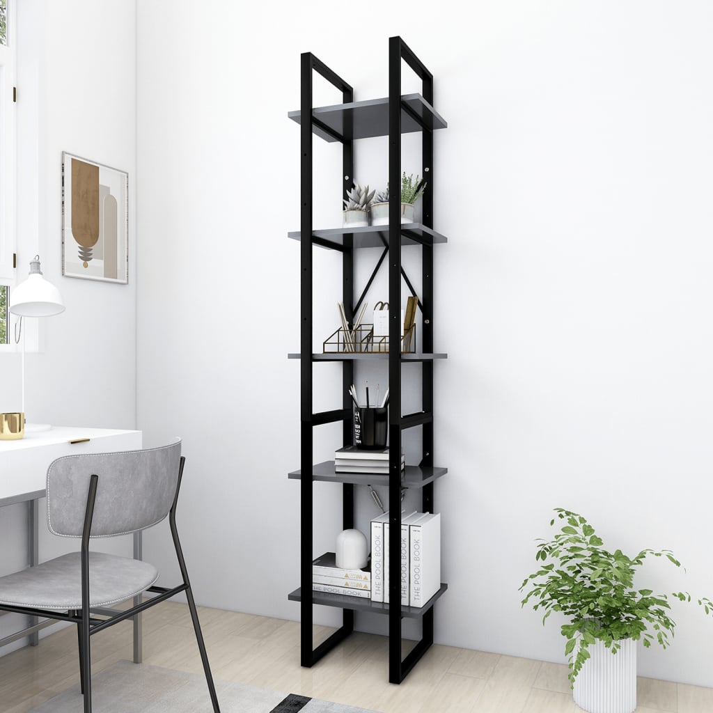 Bücherregal 5 Fächer Grau 40x30x175 cm Holzwerkstoff - Pazzar.ch