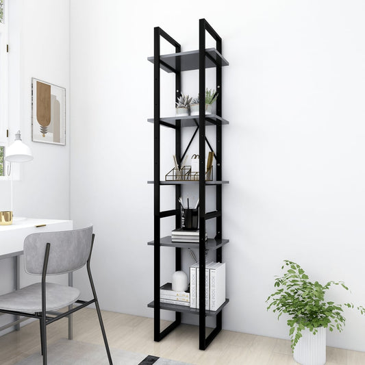 Bücherregal 5 Fächer Grau 40x30x175 cm Holzwerkstoff - Pazzar.ch