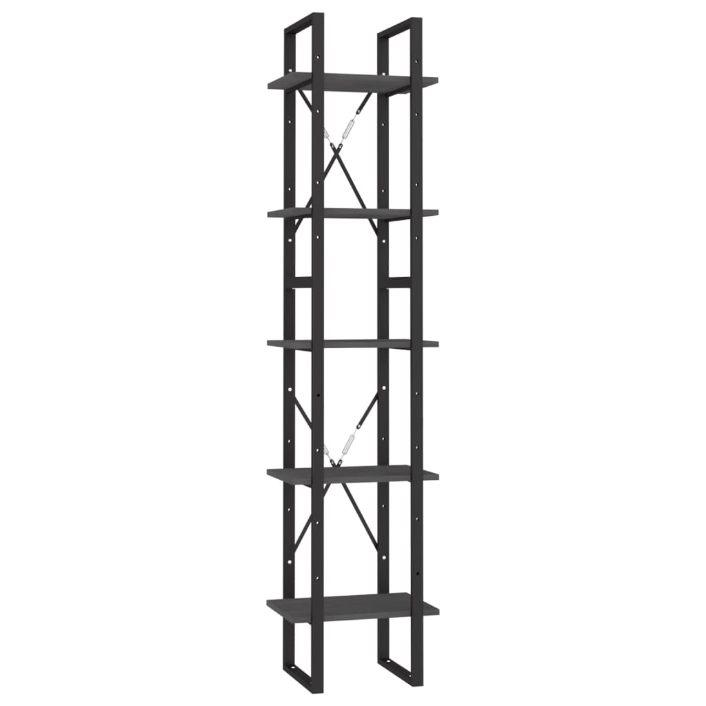 Bücherregal 5 Fächer Grau 40x30x175 cm Massivholz Kiefer - Pazzar.ch