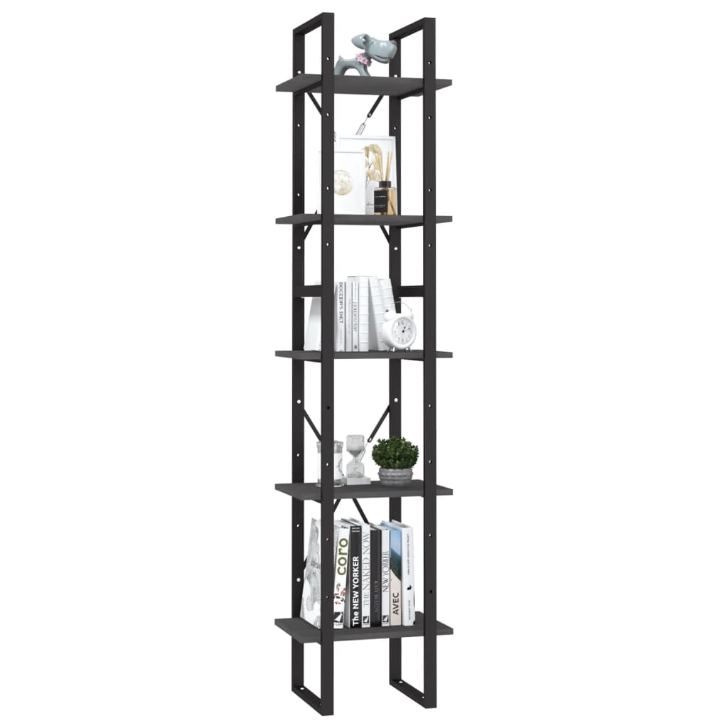 Bücherregal 5 Fächer Grau 40x30x175 cm Massivholz Kiefer - Pazzar.ch