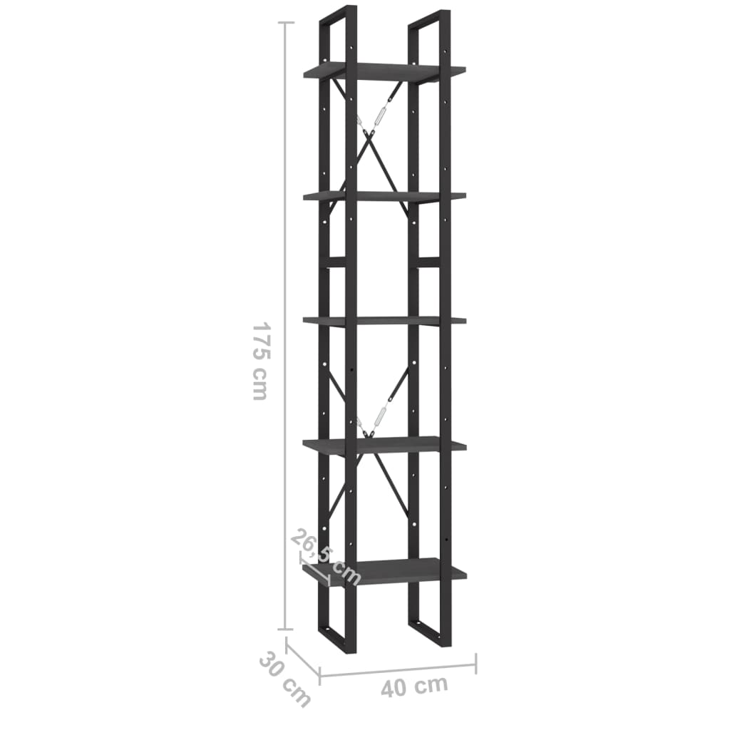 Bücherregal 5 Fächer Grau 40x30x175 cm Massivholz Kiefer - Pazzar.ch