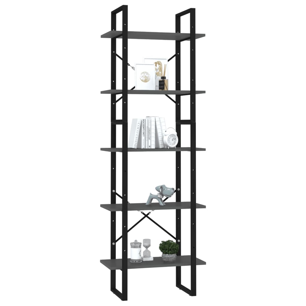 Bücherregal 5 Fächer Grau 60x30x175 cm Holzwerkstoff - Pazzar.ch