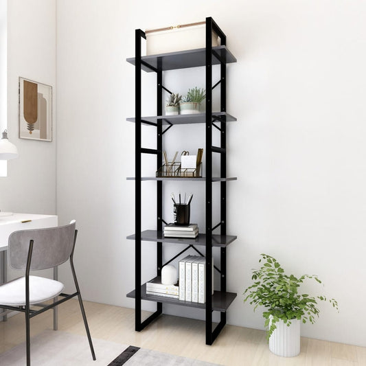 Bücherregal 5 Fächer Grau 60x30x175 cm Holzwerkstoff - Pazzar.ch