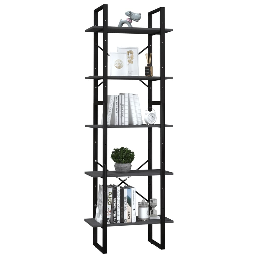 Bücherregal 5 Fächer Grau 60x30x175 cm Massivholz Kiefer - Pazzar.ch