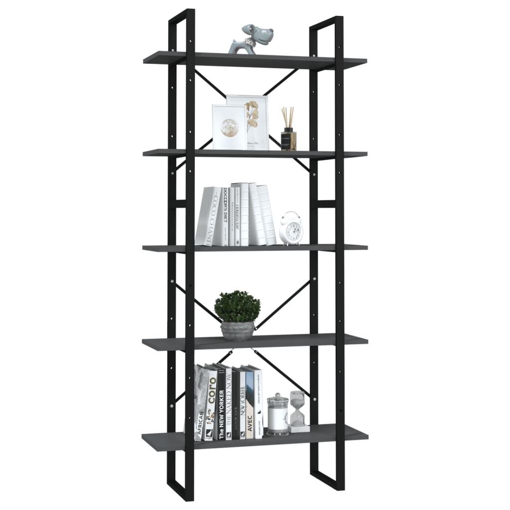 Bücherregal 5 Fächer Grau 80x30x175 cm Holzwerkstoff - Pazzar.ch