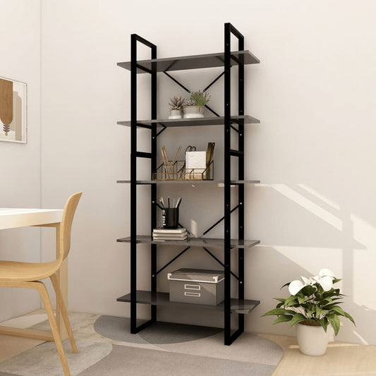 Bücherregal 5 Fächer Grau 80x30x175 cm Holzwerkstoff - Pazzar.ch