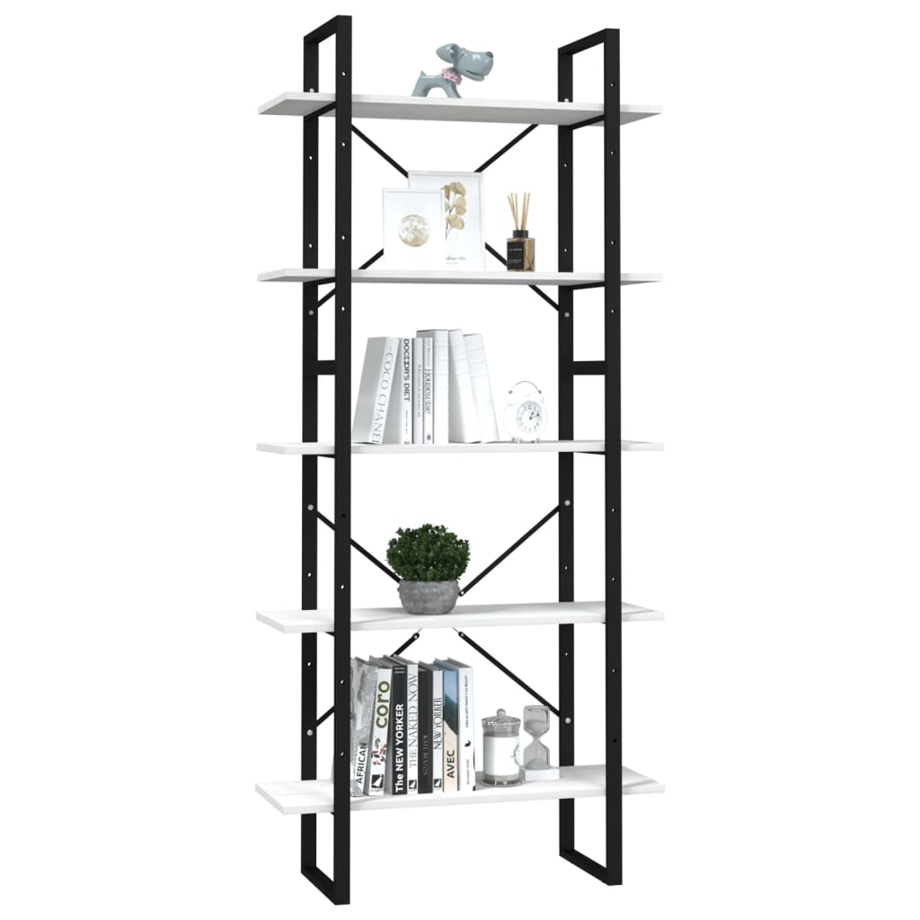 Bücherregal 5 Fächer Weiß 80x30x175 cm Massivholz Kiefer - Pazzar.ch