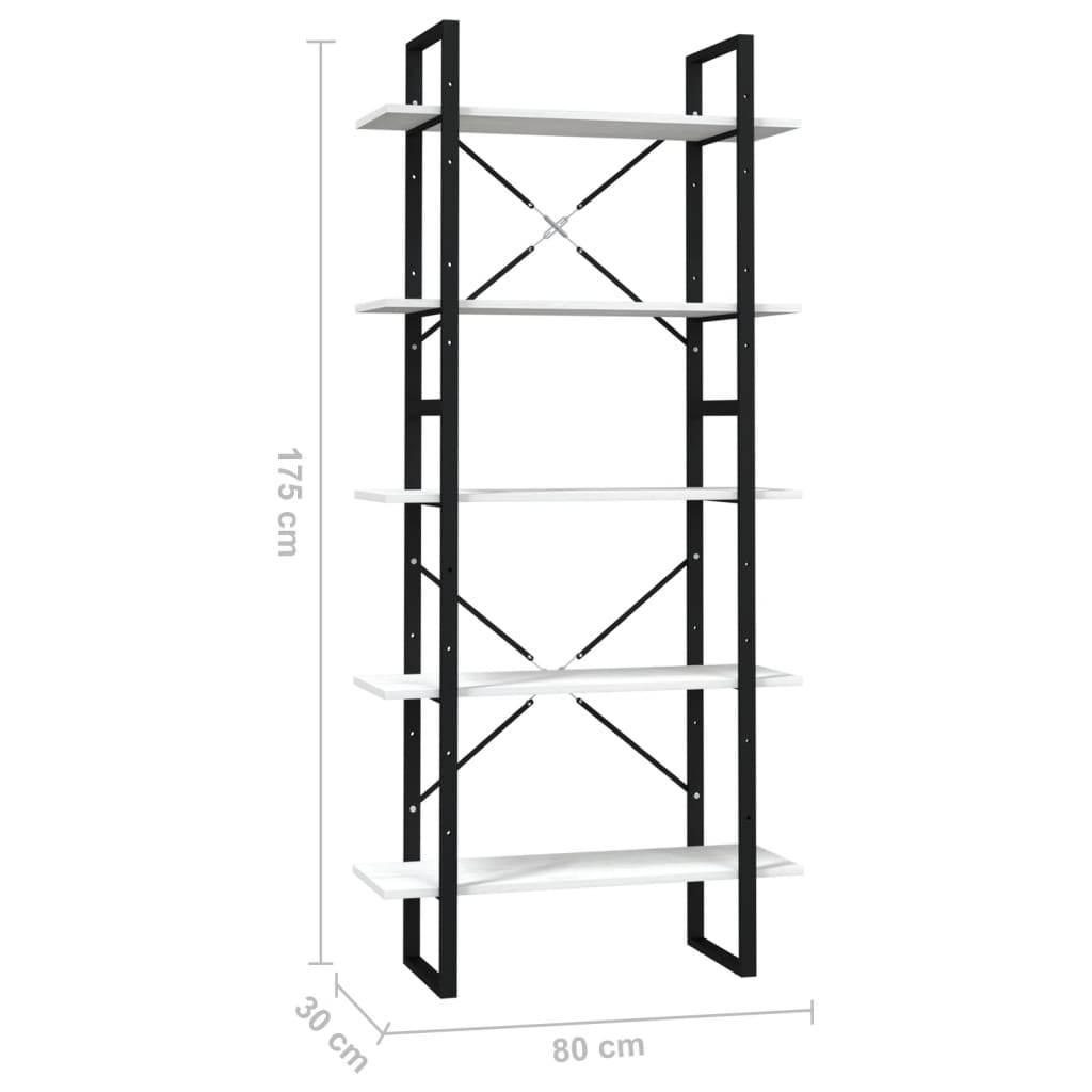 Bücherregal 5 Fächer Weiß 80x30x175 cm Massivholz Kiefer - Pazzar.ch