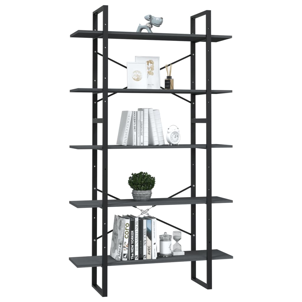 Bücherregal 5 Fächer Grau 100x30x175 cm Massivholz Kiefer - Pazzar.ch