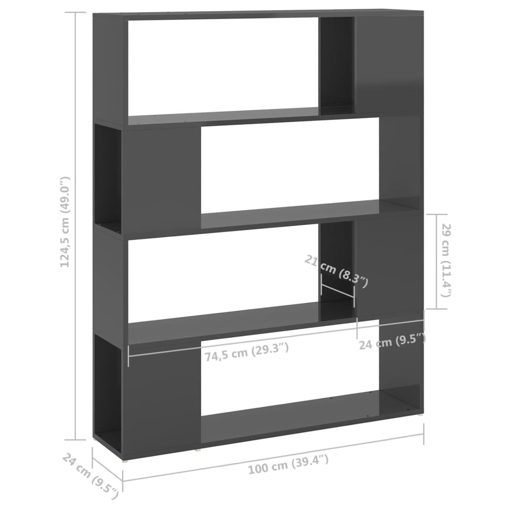 Bücherregal Raumteiler Hochglanz-Grau 100x24x124 cm - Pazzar.ch