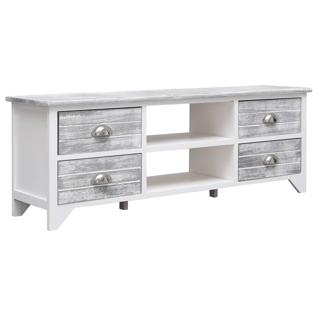 TV-Schrank Weiß und Grau 108x30x40 cm Massivholz Paulownia - Pazzar.ch