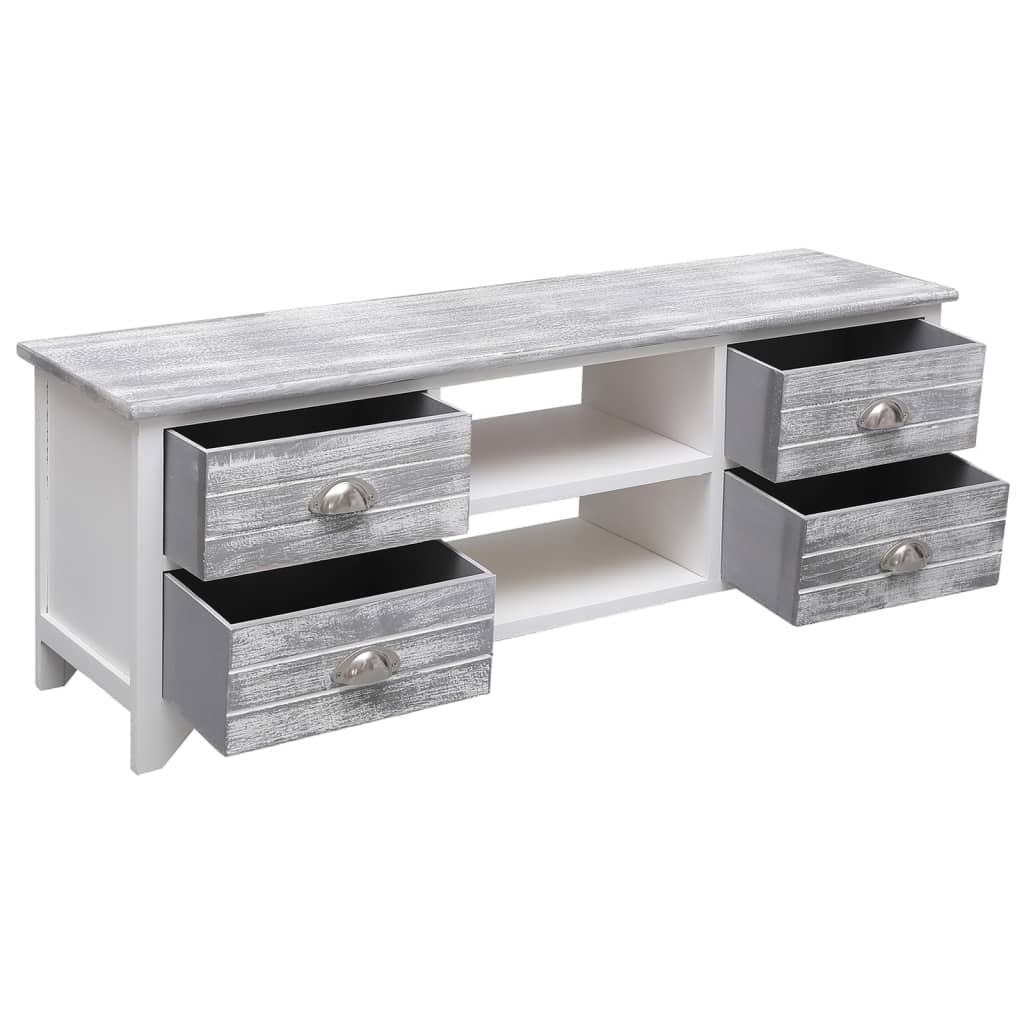 TV-Schrank Weiß und Grau 108x30x40 cm Massivholz Paulownia - Pazzar.ch