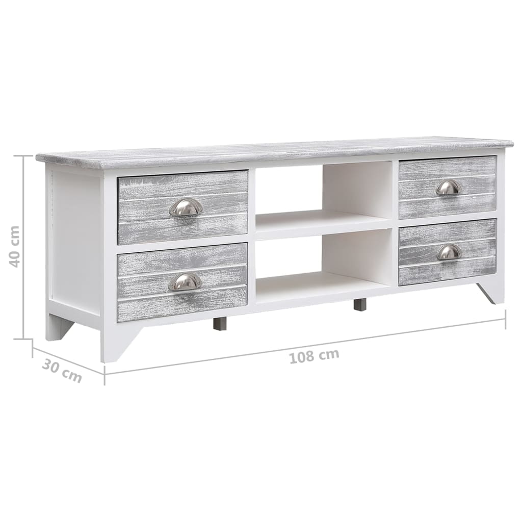 TV-Schrank Weiß und Grau 108x30x40 cm Massivholz Paulownia