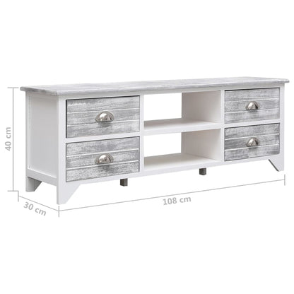 TV-Schrank Weiß und Grau 108x30x40 cm Massivholz Paulownia - Pazzar.ch