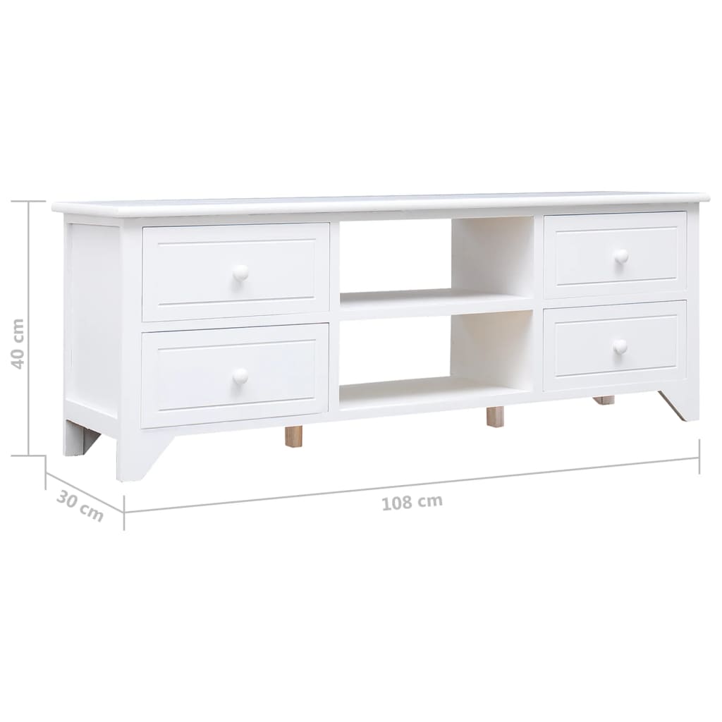 TV-Schrank Weiß 108x30x40 cm Massivholz Paulownia - Pazzar.ch