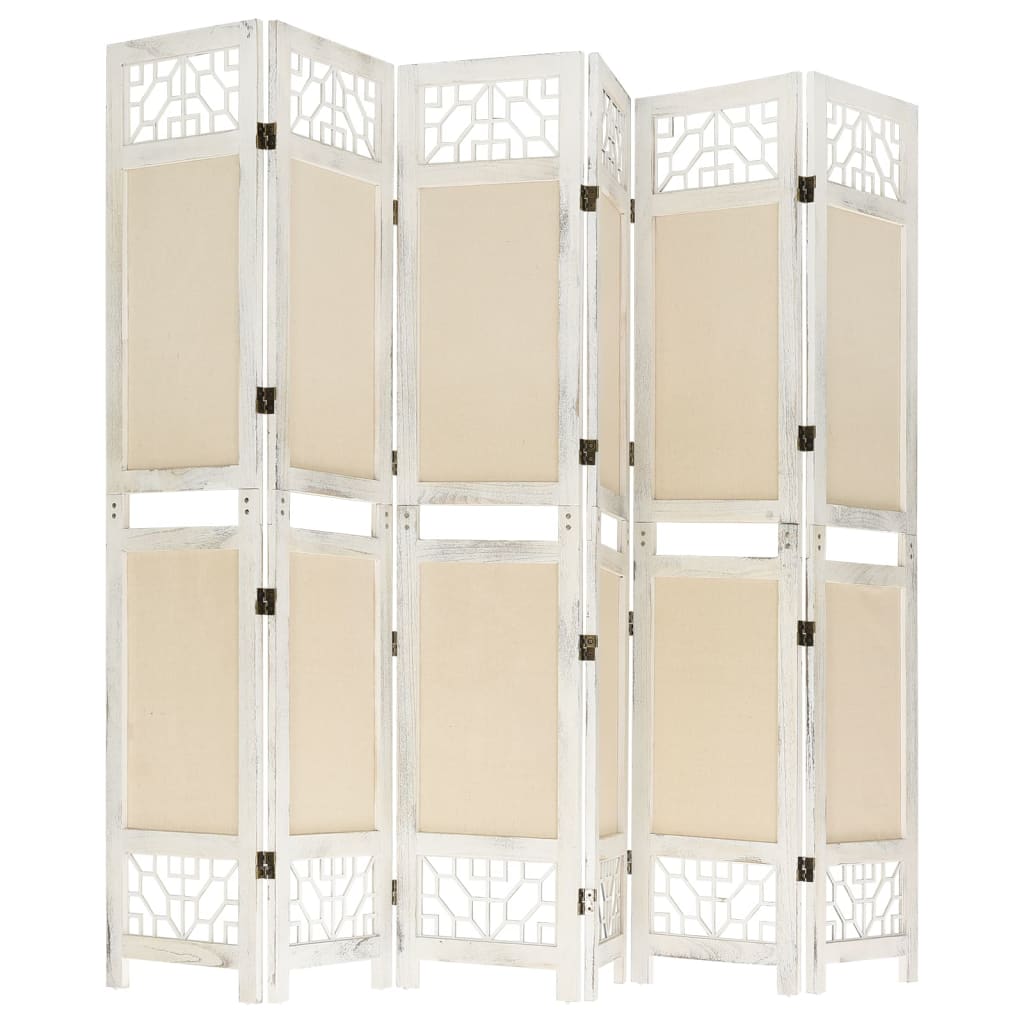 6-tlg. Raumteiler Creme 210x165 cm Stoff