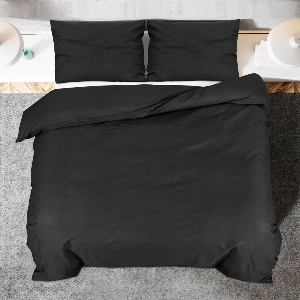 Bettwäsche-Set Schwarz 200x200 cm Leichte Mikrofaser - Pazzar.ch